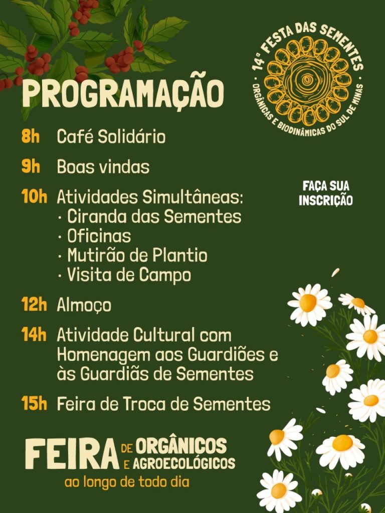 Cartaz de divulgação da programação do 14ª Festa das Sementes Orgânicas e Biodinâmicas do Sul de Minas