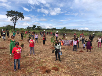Mulheres plantaram 200 mudas no Bosque da Resistência, localizado no Acampamento 8 de Março, Planaltina (DF).
Foto: Camila Araújo.