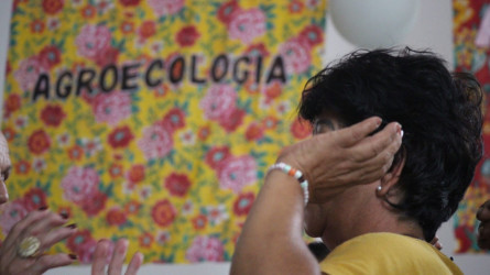 300 mulheres camponesas abrem o Acampamento Pedagógico da Jornada Nacional de Luta das Mulheres Sem Terra - 2023, no estado de São Paulo com oficinas e formação. Foto: Julia Gimenez