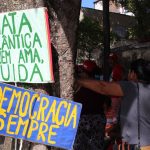 Mulheres do MST, Quilombolas e do MNLM no Espírito Santo amanheceram ocupando à frente da sede do governo na Jornada Nacional de Lutas das Mulheres. Foto: Karini Bergi.