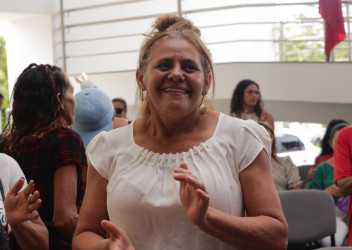 Mulheres Sem Terra do RN seguiram em marcha para a Solenidade em alusão ao 8 de Março. Foto: Morgana Souza.