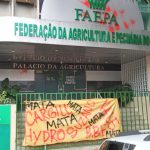 Neste 08 de março, as Mulheres do Campo, das Florestas e das Águas fazem denúncia em frente à FAEPA (Federação da Agricultura e Pecuária do Pará). Foto: Setor de Comunicação Pará.