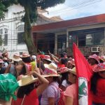 Neste 08 de março, as Mulheres do Campo, das Florestas e das Águas fazem denúncia em frente à FAEPA (Federação da Agricultura e Pecuária do Pará). Foto: Setor de Comunicação Pará.