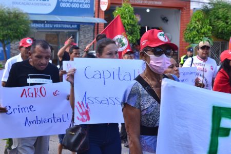 Dia Mundial do Meio Ambiente, o Movimento dos Trabalhadores Rurais Sem Terra (MST) e o Movimento pela Soberania Popular na Mineração (MAM) realizaram ação conjunta na cidade de Santa Quitéria, no Ceará, com a participação de cerca de 100 militantes e assentados/as da Reforma Agrária da região, Foto: Comunicação MST-CE